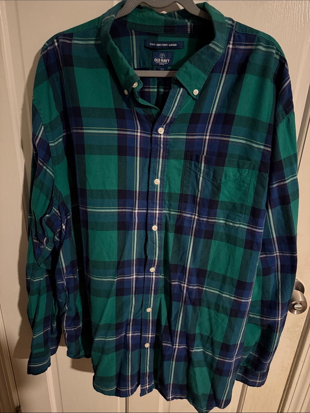 Old Navy Men's Green and Blue Plaid Button-Down Shirt
